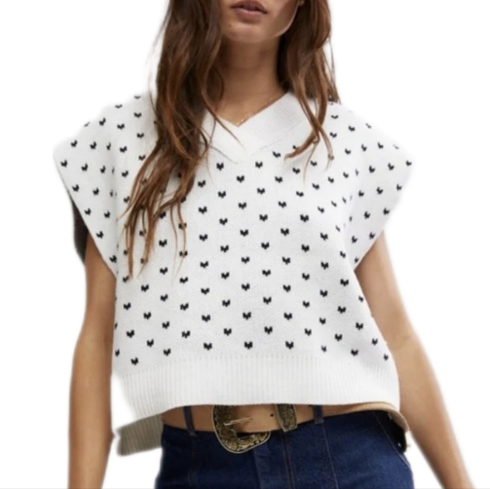 ❗️Free People Pattern Easy Street Tunic Vest In Ivory Black Combo